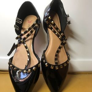7.5 Just For Her Flats Black Patent w studs